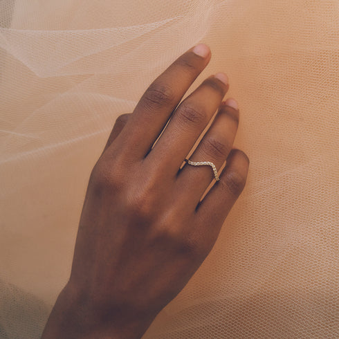 Gentle Diamond Wishbone Ring in Yellow Gold